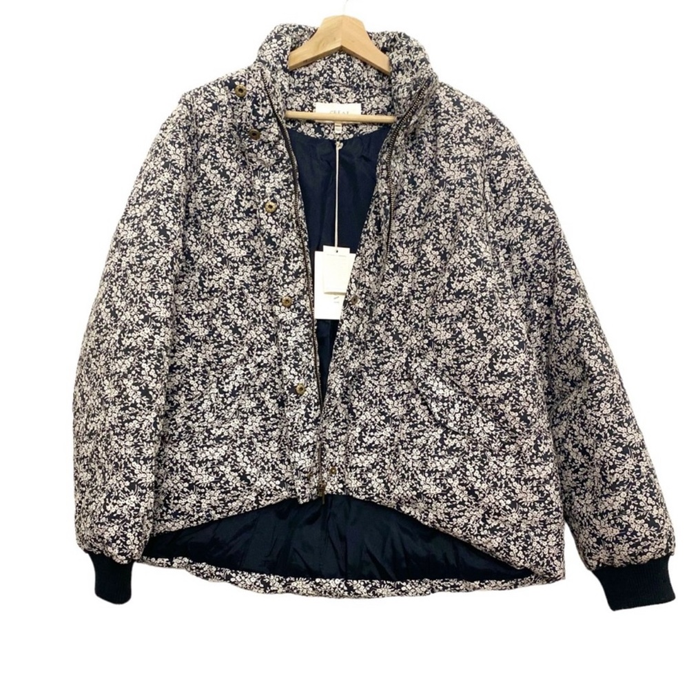 NWT THE GREAT Floral Quilted Black and White Puffer Jacket Coat Size L 3